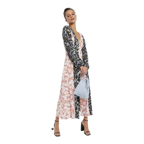 ASOS CURVE Color Block Floral Long Sleeve Midi Dress US 18 NEW - Picture 2 of 12